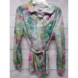 Vintage Sears Size 18 XL Floral Blouse w/ Tie Belt - Beautiful!